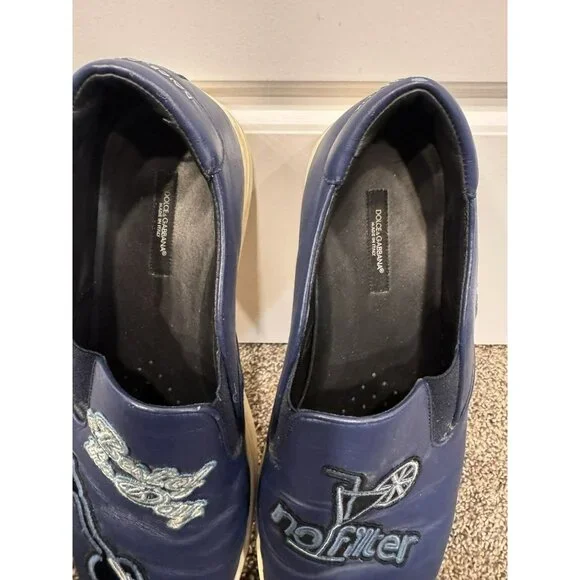 Dolce & Gabbana Men’s London Jazz Patches Slip On Blue Leather Shoes Size 10 - Picture 5 of 10